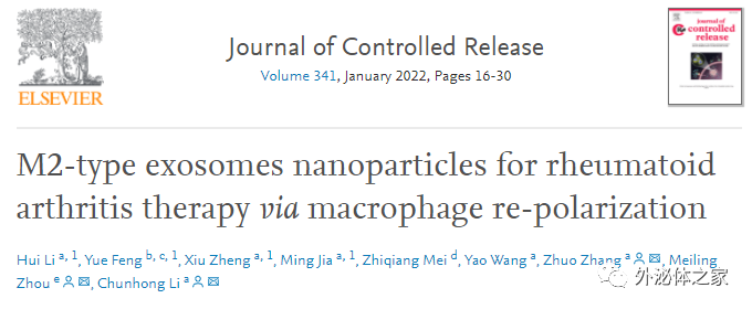 M2型巨噬细胞衍生的外泌体共递药纳米粒通过巨噬细胞极化靶向治疗类风湿性关节炎