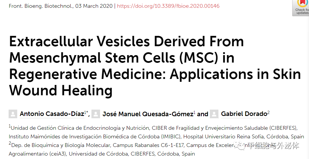 科尔多瓦大学 | 外泌体促进皮肤伤口愈合、胶原蛋白和弹性蛋白产生