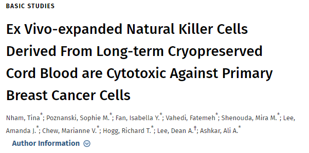 长期冻存后的脐带血NK细胞可靶向治疗乳腺癌