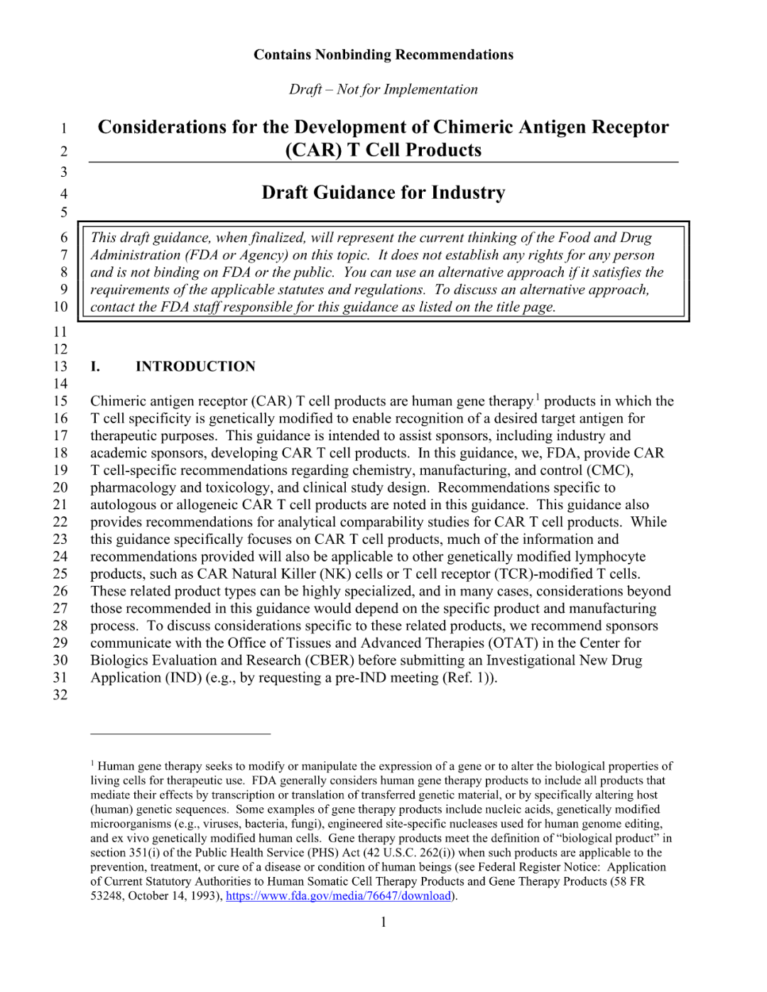 FDA 发布 CAR-T 细胞治疗药物研发指导草案（附全文）