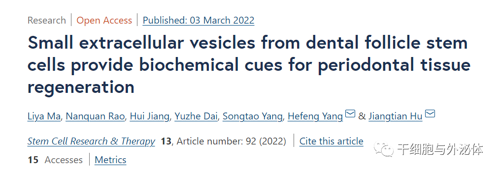 来自牙囊干细胞的小细胞外囊泡为牙周组织再生提供新的策略​