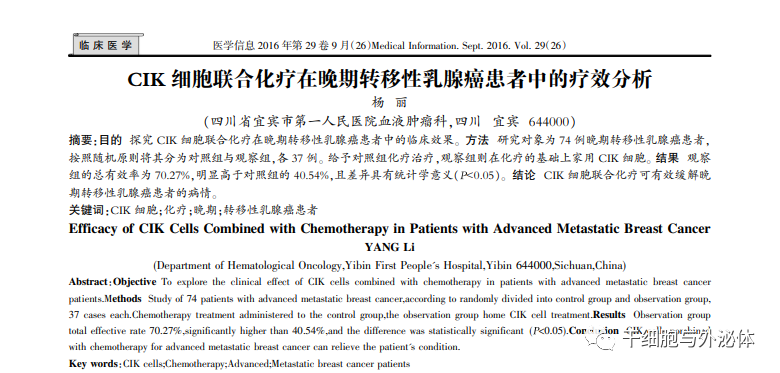 CIK系列三 | CIK细胞对乳腺癌患者的临床疗效