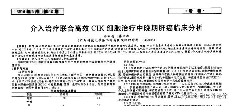 CIK细胞对肝癌患者的临床疗效