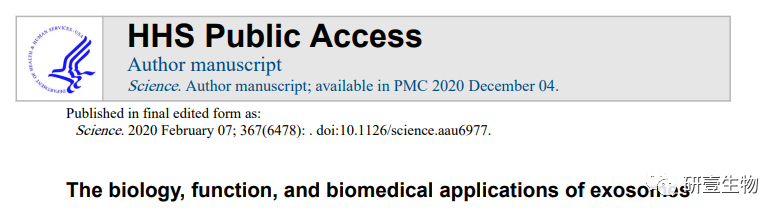 外泌体顶刊综述 | 从生物学、功能和生物医学应用！！！